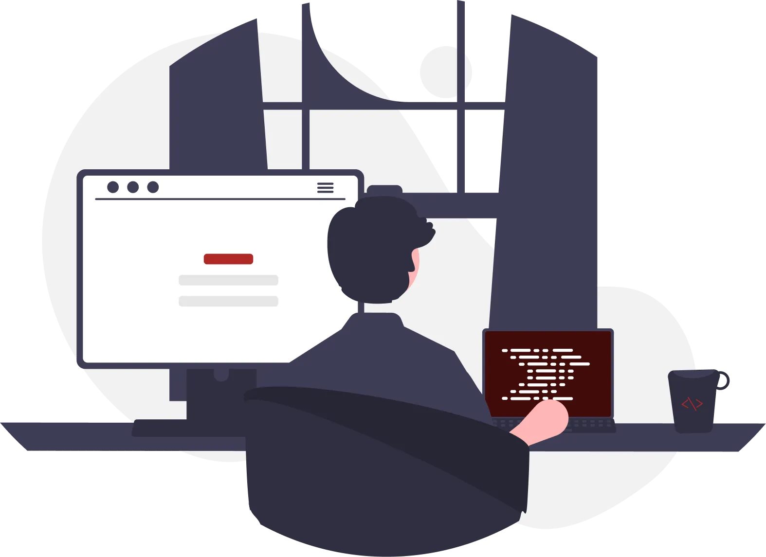 Illustration of developer working on some code