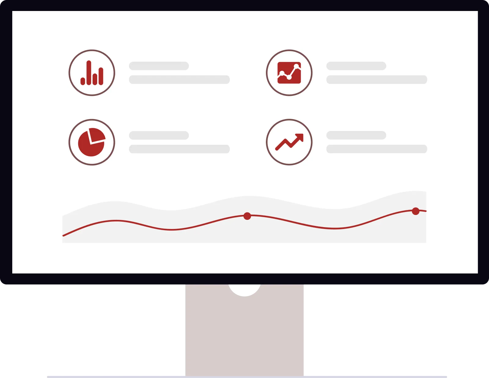 Illustration of dashboard with stats and graphs